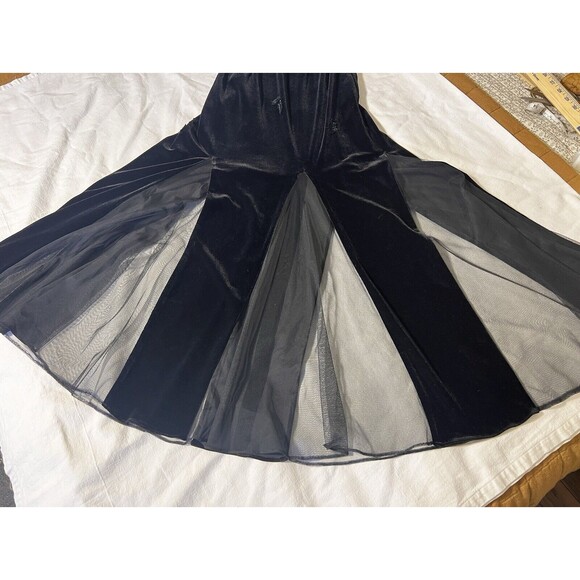 Vintage Xscape Velvet Stretch Flare Hem Maxi Black Y2K Whimsigoth Dress Size 6 - Picture 6 of 13